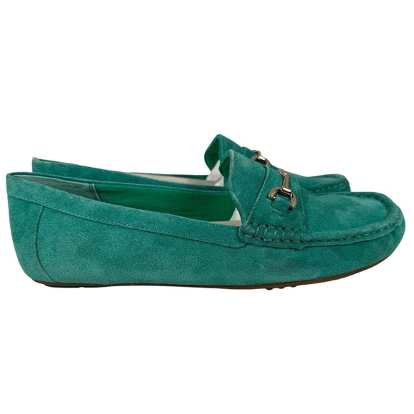 NEW IN BOX Isaac Mizrahi Live! Classic Suede Moccasins, Fresh Mint, Size 8.5 - Picture 6 of 11